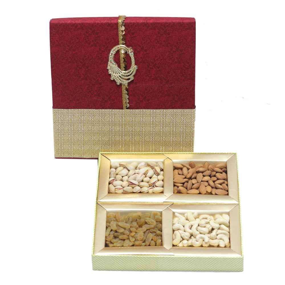 Dry Fruits Gift Box (Medium Square) Maroon Gold