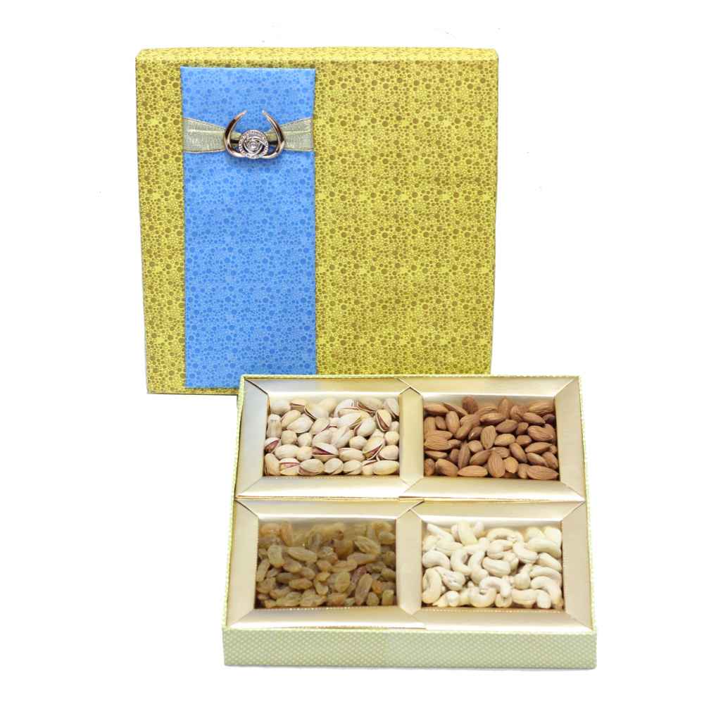 Dry Fruits Gift Box (Medium Square) Mustard Blue