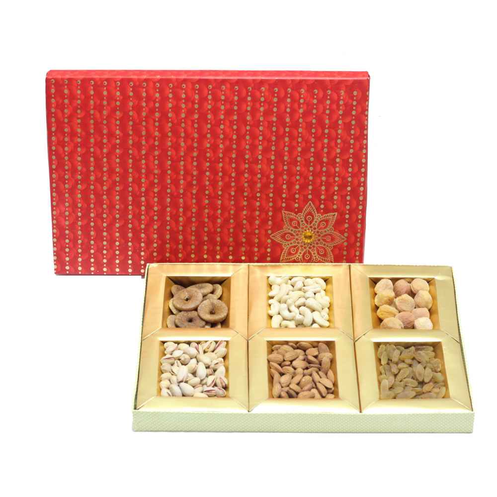 Dry Fruits Gift Box (Large Rectangular) Red Gold Prints