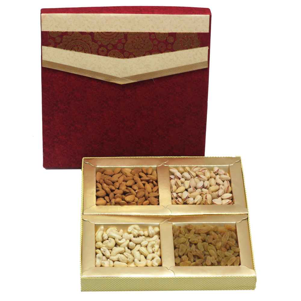 Dry Fruits Gift Box (Large Square) Maroon Cream