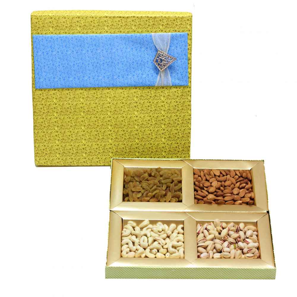 Dry Fruits Gift Box (Large Square) Mustard Blue