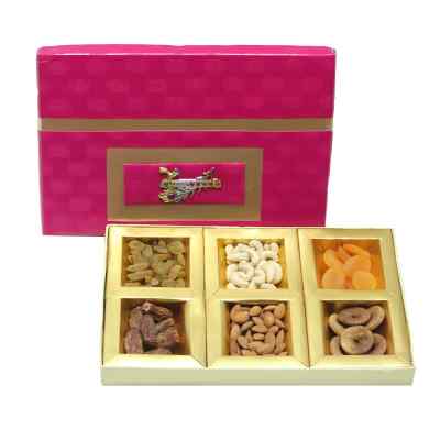 Dry Fruits Gift Box (Medium Rectangular) Magenta with Brooch