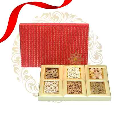 Dry Fruits Gift Box (Large Rectangular) Red Gold Prints